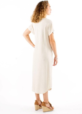 Rochie nuanta ecru guler tunica - Img 2
