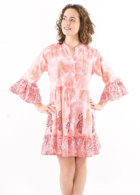 Rochie tunica rose cu maneci evazate - Img 1