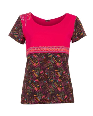 Tricou fuchsia cu print etnic - Img 1