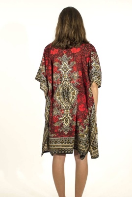Tunica caftan rosie stil poncho - Img 2