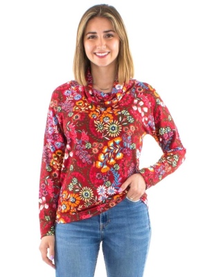 Bluza bordeaux cu guler drapat - Img 1
