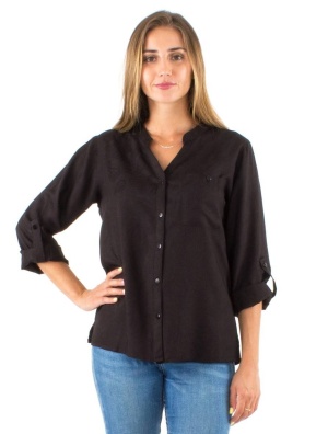 Camasa neagra chic cu guler tunica - Img 1