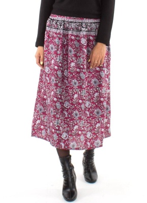Fusta bordeaux cu flori boho-chic - Img 4