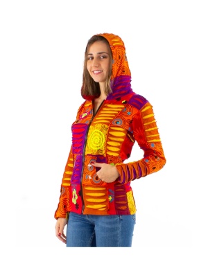 Hanorac bumbac cu motive etnice multicolore - Img 2