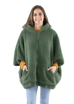 Jachetă Poncho kaki din polar - Img 2