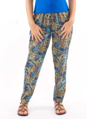 Pantaloni floral blue talie elastica - Img 1