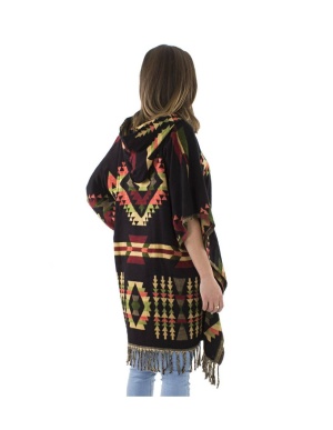 Poncho negru cu modele amerindiene - Img 3