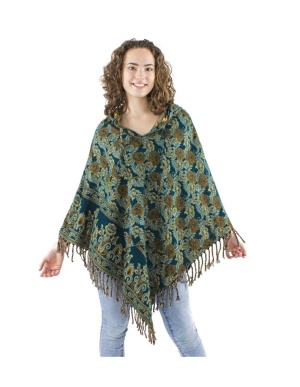 Poncho petrol cu model floral boem - Img 3