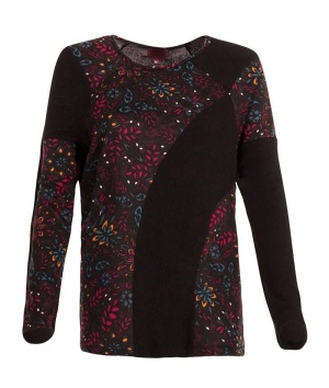Pulover negru floral croi liliac - Img 2