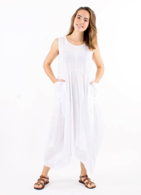 Rochie alba bumbac croi asimetric - Img 1