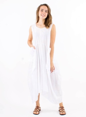 Rochie alba bumbac croi asimetric - Img 2