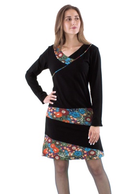 Rochie bumbac cu modele florale asimetrice - Img 2