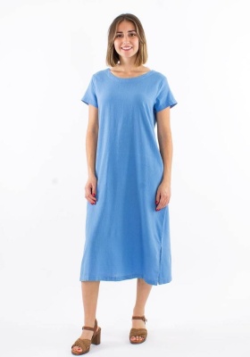 Rochie lunga Blue bumbac cu maneci scurte - Img 2