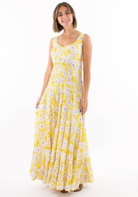 Rochie lunga galbena print anemone - Img 3