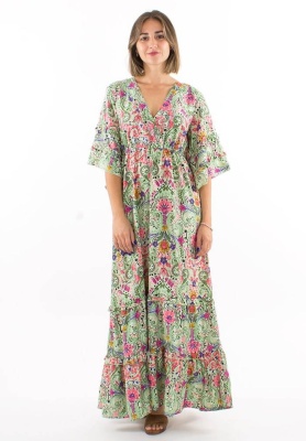 Rochie lunga kaki print acuarela - Img 2