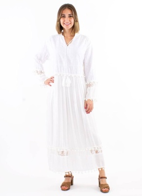 Rochie Maxi alba romantica cu broderii - Img 1