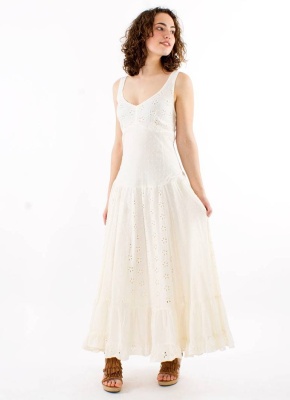 Rochie Maxi bumbac cu broderii nuanta ecru - Img 2