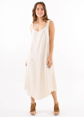Rochie midi bej cu bretele late - Img 1