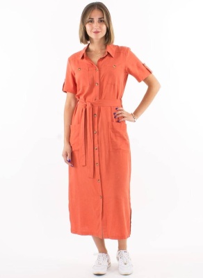Rochie nuanta caramiziu stil camasa - Img 2