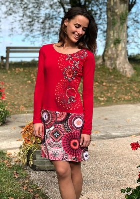 Rochie rosie cu print psihedelic - Img 3