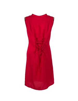 Rochie roșie din vâscoză cu broderii etnice - Img 2