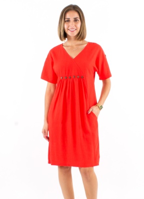 Rochie rosie midi din in si vascoza - Img 2