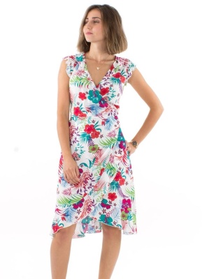 Rochie wrap cu imprimeu tropical - Img 3