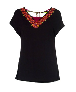 Tricou negru cu decolteu etnic - Img 1