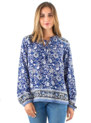 Bluza boema marine cu print "bujor" - Img 2