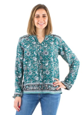 Bluza boema smarald cu print "bujor" - Img 2
