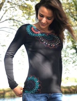 Bluza neagra bumbac cu Mandale - Img 1