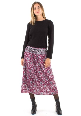 Fusta bordeaux cu flori boho-chic - Img 1