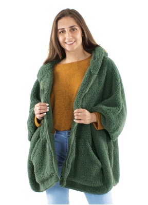 Jachetă Poncho kaki din polar - Img 4