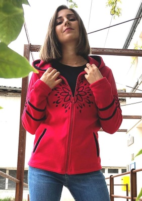 Jacheta rosie cu broderii florale - Img 1