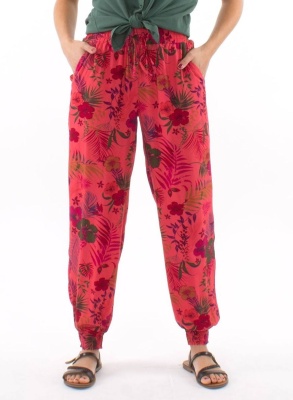 Pantaloni corai cu print tropical - Img 1