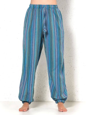 Pantaloni unisex turquaz in dungi - Img 1