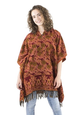 Poncho bordeaux Boho Style cu gluga - Img 2