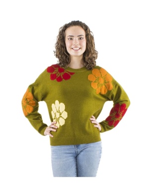 Pulover kaki tricotat Print Fleur - Img 2