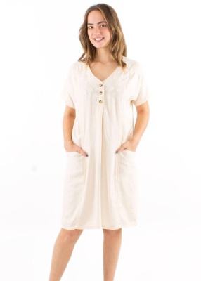 Rochie Boho bej cu broderii spirala - Img 1