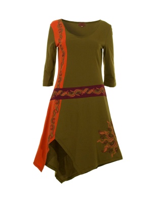Rochie Hippie Chic bumbac nuanță kaki - Img 1