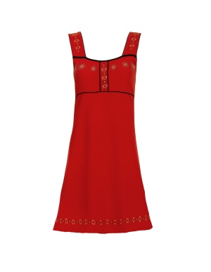 Rochie Hippie Chic roșie din bumbac cu print floricele - Img 1