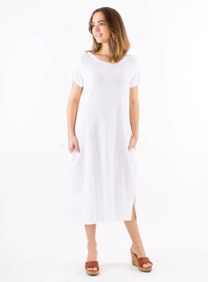 Rochie lunga alba bumbac cu maneci scurte - Img 1