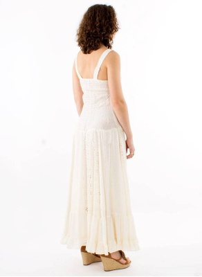 Rochie Maxi bumbac cu broderii nuanta ecru - Img 3
