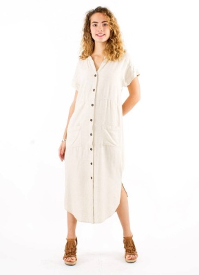 Rochie nuanta ecru guler tunica - Img 3