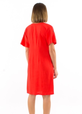 Rochie rosie midi din in si vascoza - Img 3