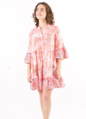 Rochie tunica rose cu maneci evazate - Img 2