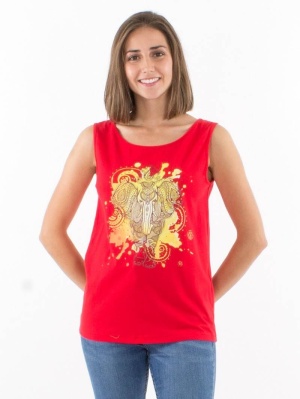 Top bumbac rosu cu print elefant - Img 2