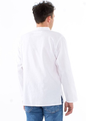 Camasa alba unisex bumbac guler tunica - Img 2