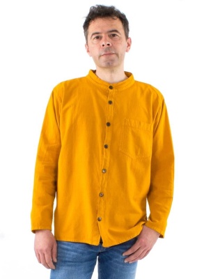 Camasa mustar unisex bumbac guler tunica - Img 1