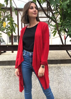 Cardigan asimetric tricot rosu - Img 2